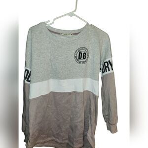 Chance or Fate Sweatshirt Pullover Dry Goods Gray Mauve Color Block Logo M NWOT